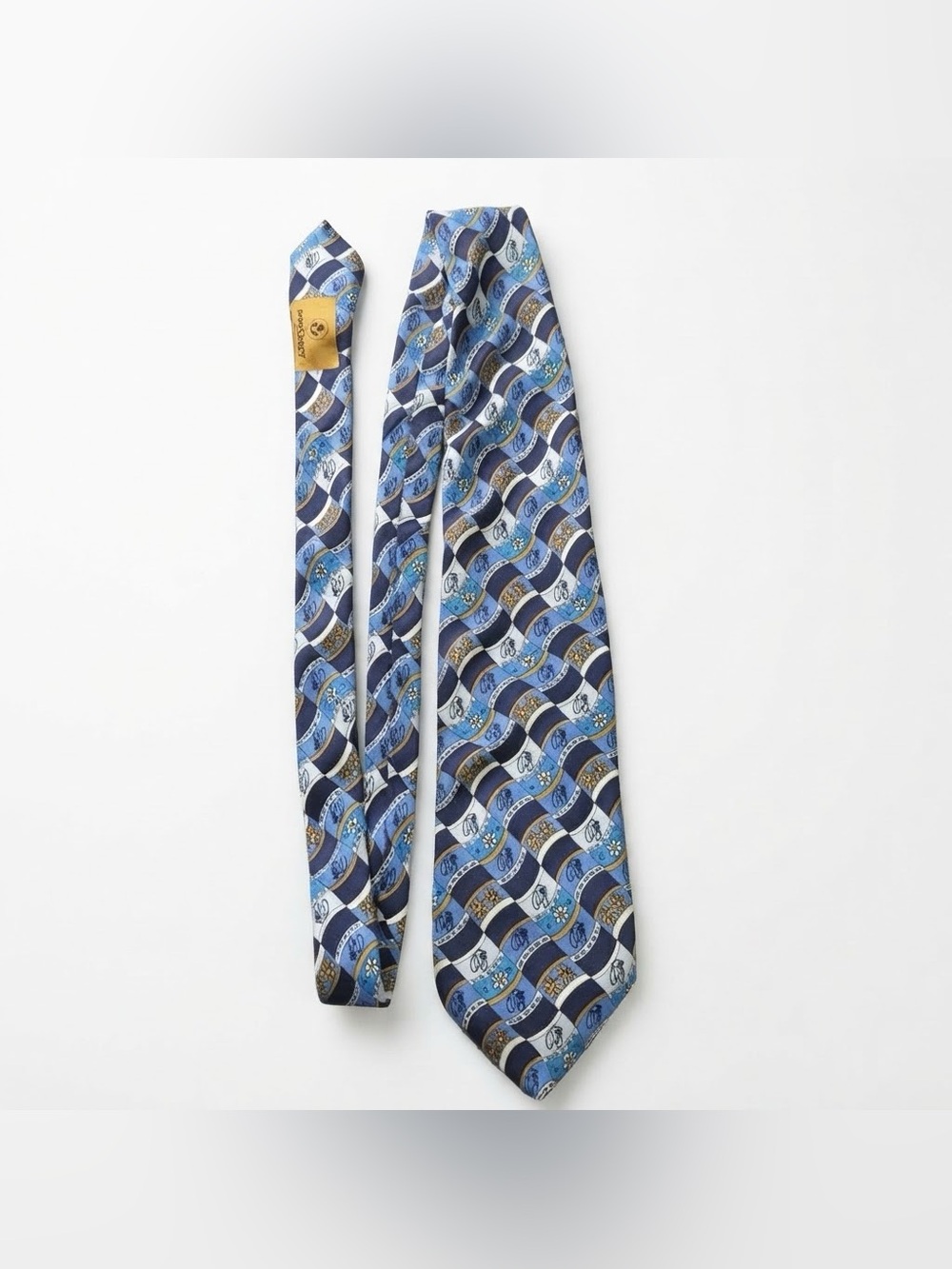 Hallberg & Lisstrand Postgirot Italian Silk Necktie Blue Floral Checkered